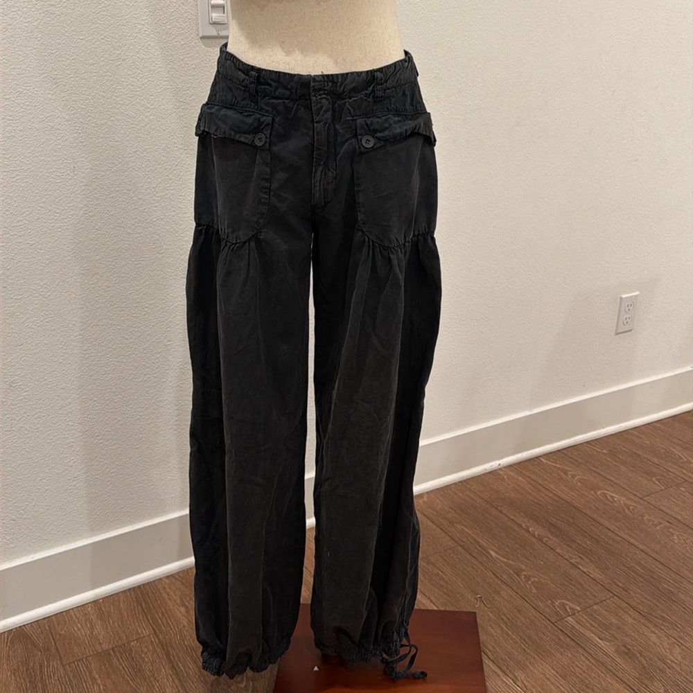 Free People Wide Leg Black Cargo Drawstring Pants
